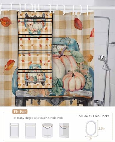 QueenKer Shower Curtain Set with Hanging Organizer