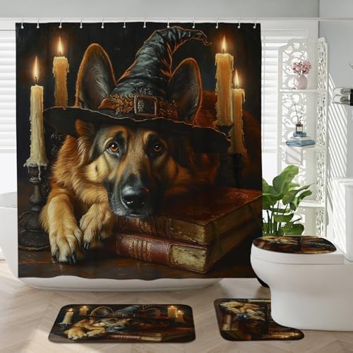 4PCS Halloween Witch German Shepherd Dog Bath Set
