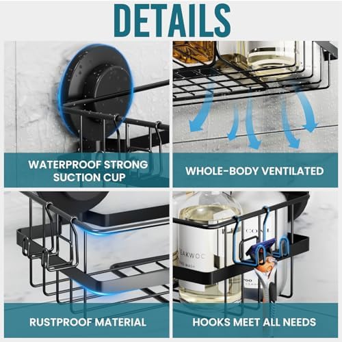 TAILI Corner Adaptive Suction Cup Shower Caddy 2 Pack Black