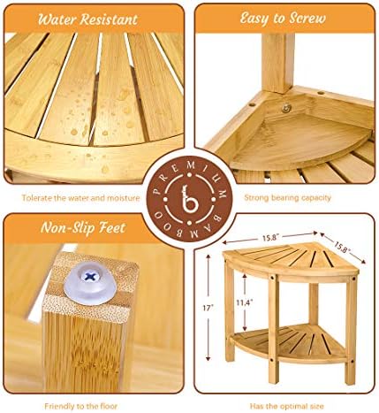 Bamboo Corner Shower Bench with Storage Shelf