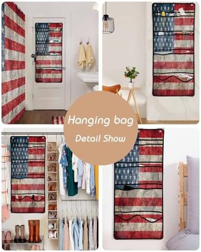ZFUNCING Vintage Flag Shower Curtain Set with Mesh Organizer and Hooks