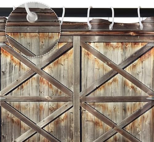 Renaiss 72x72 Inch Rustic Barn Door Shower Curtain Set