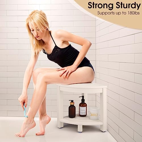 HDPE Corner Shower Stool with Storage Shelf White