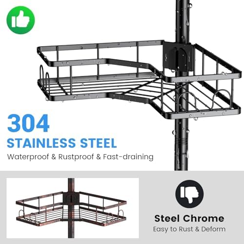 Corner Shower Caddy Tension Pole 4 Tier Adjustable Rustproof Organizer
