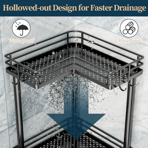 Consumest Corner Shower Caddy 3-Tier Stainless Steel Organizer with Hooks and Soap Holder