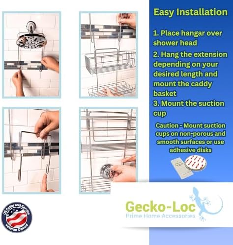 Gecko-Loc Extra Long Adjustable Shower Organizer with Deep Shelf Bronze