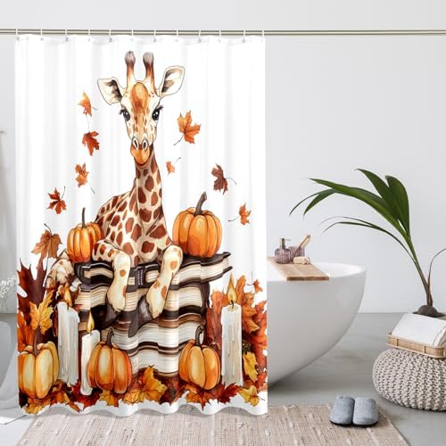DESIHOM Fall Giraffe Pumpkins Shower Curtain Set