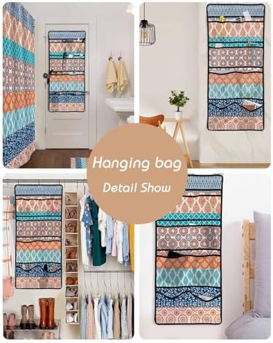 Geometric Stripe Shower Curtain with 10 Pockets and Hooks