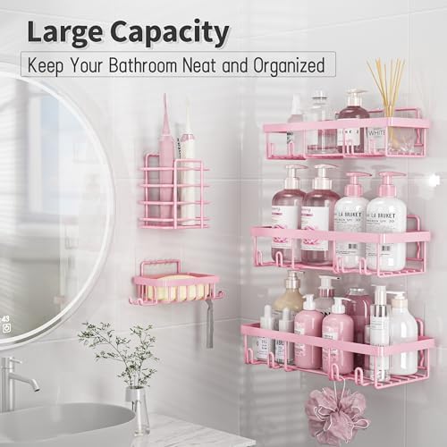 10 Pack Shower Caddy Organizer with Rustproof Stainless Steel Shampoo Holder and Wall Storage Basket Pink