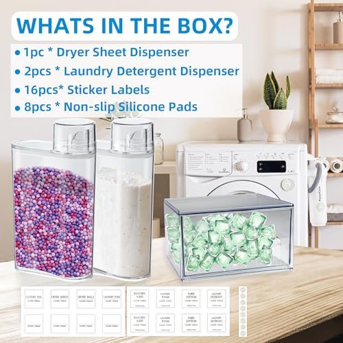 3 Pack Laundry Powder Container and Dryer Sheet Holder Organized Storage Drawer with Labels