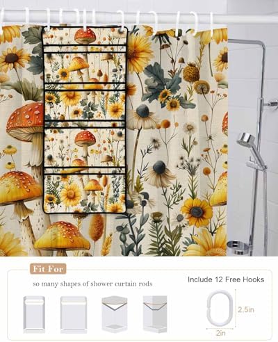 ZFUNCING Shower Curtain Set with Mesh Organizer and Hooks