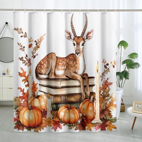 DESIHOM Fall Antelopes Pumpkins Shower Curtain Set 72 Inch