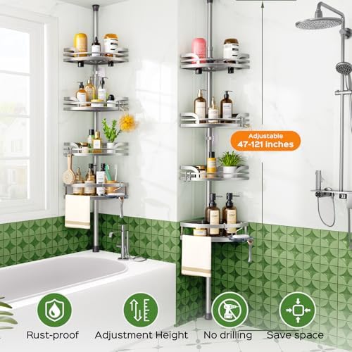 HAMITOR Shower Caddy Tension Pole 4-Tier Rustproof Organizer