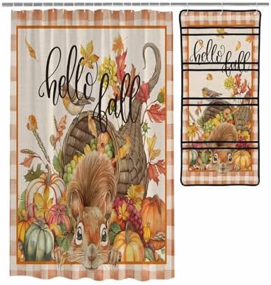 QueenKer 72x72 Shower Curtain Set with Hanging Organizer