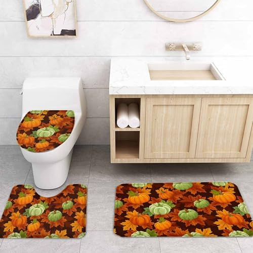 Thanksgiving Fall 4 Pc Shower Curtain Set with Rugs