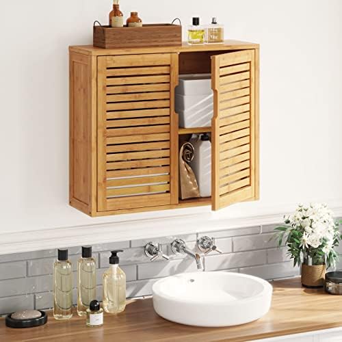 VIAGDO Wall Cabinet with Adjustable Shelves Bamboo Medicine Cabinet for Bathroom