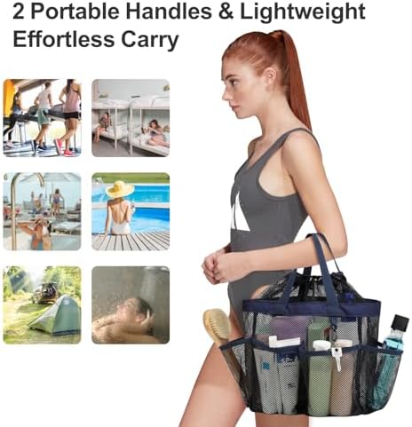 F-color Mesh Shower Caddy with Drawstring and 7 Pockets 1