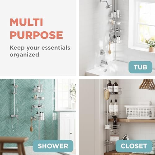 Zenna Home Tension Pole Shower Caddy with 4 Baskets and Hooks