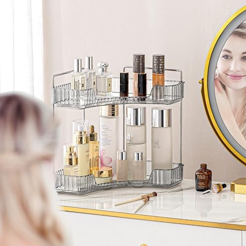 Corner Bathroom Countertop Organizer 2 Tiers Smoky Gray