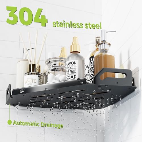 2 Pack Corner Shower Caddy Stainless Steel Rustproof 4 Hooks Black
