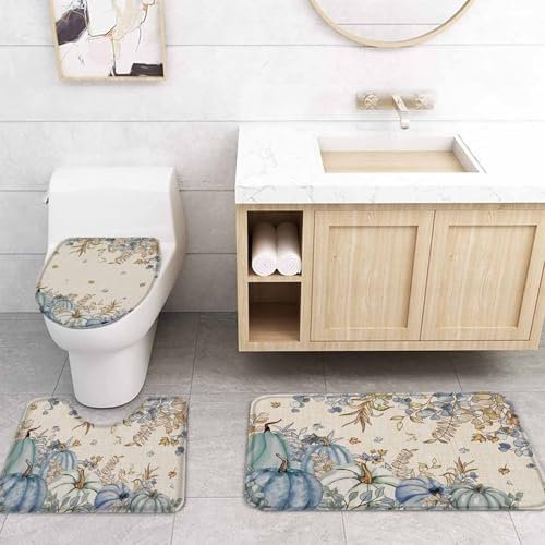 Blue Teal Pumpkins 4 Piece Shower Curtain Set