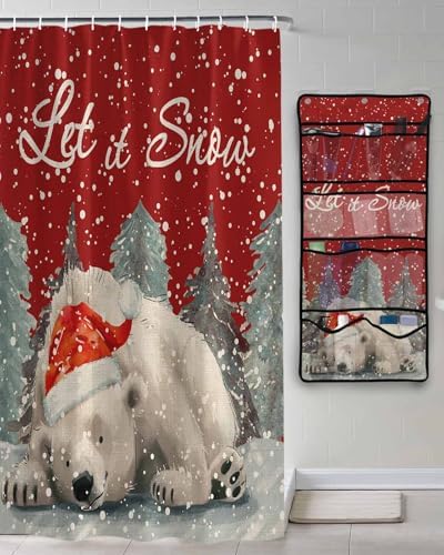 ZFUNCING Shower Curtain Set with 10 Pockets and Hooks