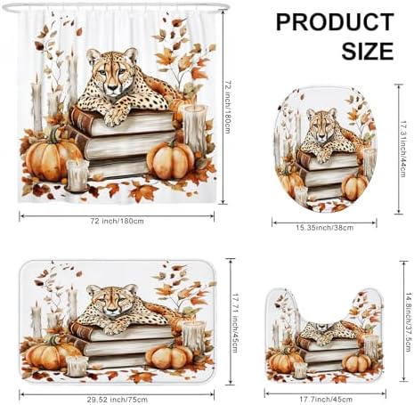 DESIHOM 4PCS Fall Leopards Shower Curtain Set with Hooks and Bath Mat