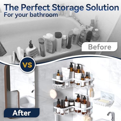 Yasonic Corner Shower Caddy with 12 Hooks and Soap Holder Rustproof Stainless Steel 3-Pack