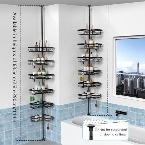 KEGII Corner Shower Organizer 6-Tier Tension Pole Caddy Black