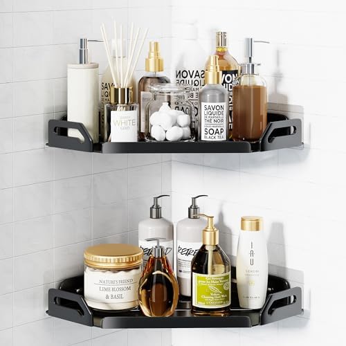 2 Pack Corner Shower Caddy Stainless Steel Rustproof 4 Hooks Black