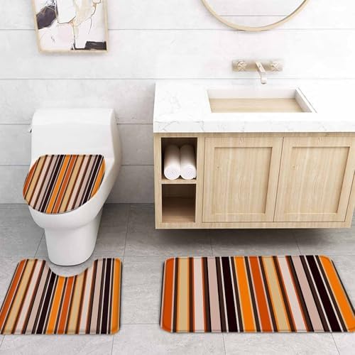 Vintage Striped 4 Piece Shower Curtain Set with Non-Slip Rugs