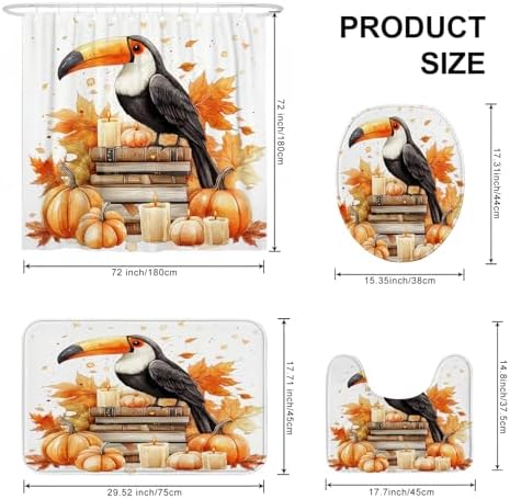 DESIHOM 4PCS Fall Toucan Bird Shower Curtain Set with Hooks and Bath Mat