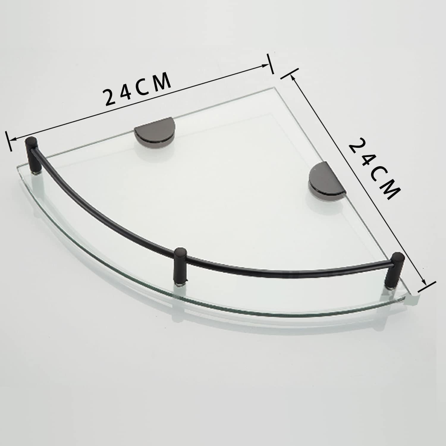 Bathroom Corner Shower Caddy with Tempered Glass and Stainless Steel Rail - Black