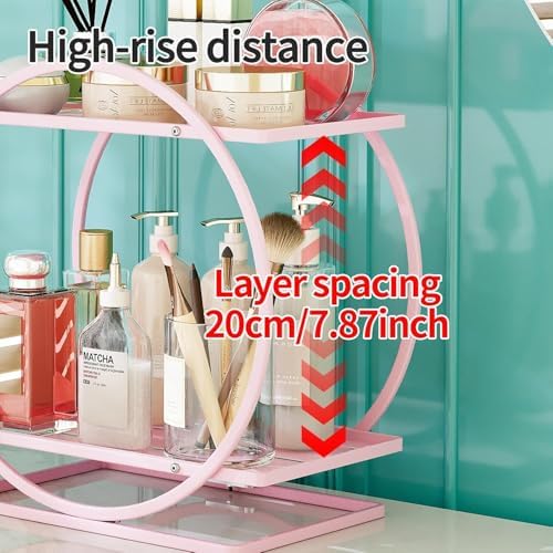 Pink Perfume Organizer for Vanity 2-Tier Bathroom Storage Shelf Large Capacity Metal Skincare Display Stand