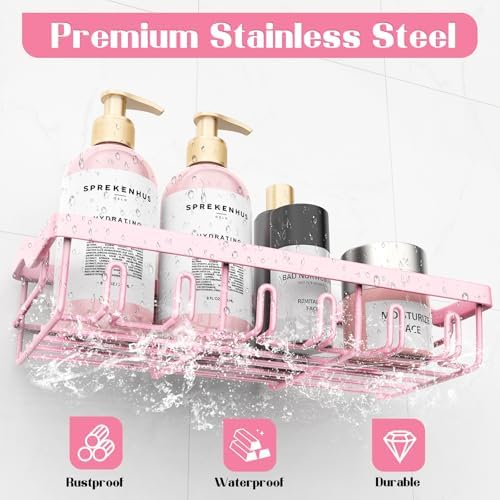 3 Pack Pink Shower Caddy Organizer Set No Drilling