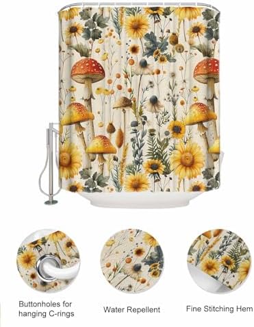 ZFUNCING Shower Curtain Set with Mesh Organizer and Hooks
