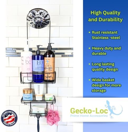 Gecko-Loc Extra Long Adjustable Shower Organizer with Deep Shelf Bronze