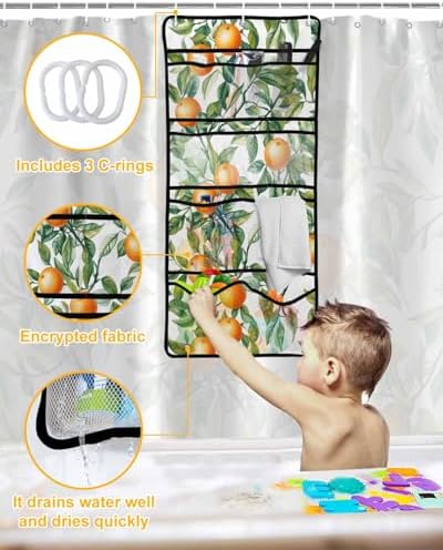 ZFUNCING Shower Curtain With 10 Pockets Organizer Set
