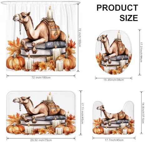 DESIHOM 4PCS Fall Camels Pumpkins Shower Curtain Set with Hooks and Bath Mat