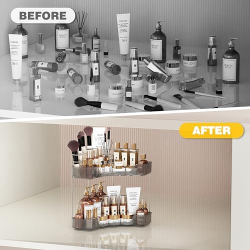 2-Tier Corner Bathroom Organizer with Toothbrush Holder and Makeup Stand