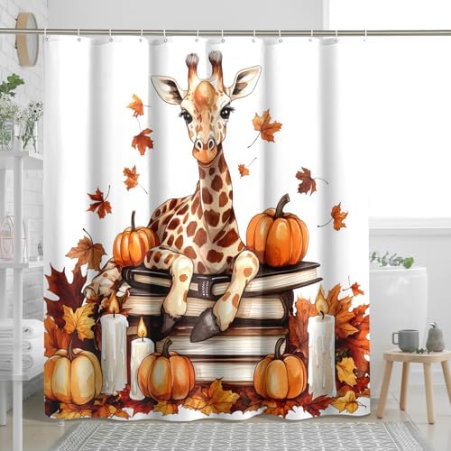DESIHOM Fall Giraffe Pumpkins Shower Curtain Set
