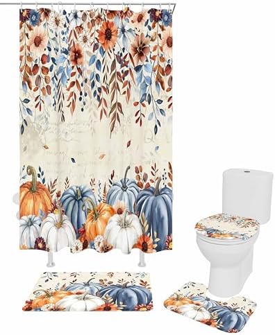 Siimuatlton Thanksgiving Pumpkins Shower Curtain Set 4 Pcs