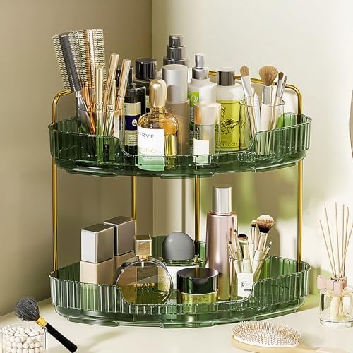 Acrylic Corner Bathroom Tray Organizer Green