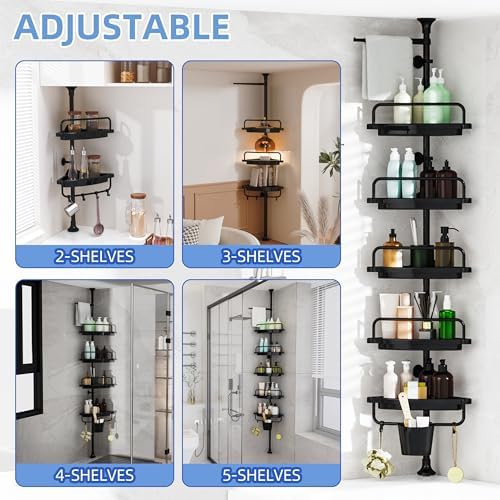 Corner Shower Caddy Tension Pole 5 Tier Black Organizer