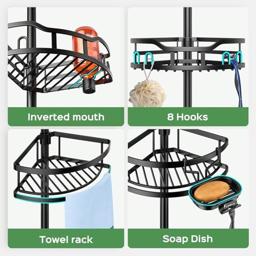 HAMITOR Shower Caddy Tension Pole - 4-Tier Black