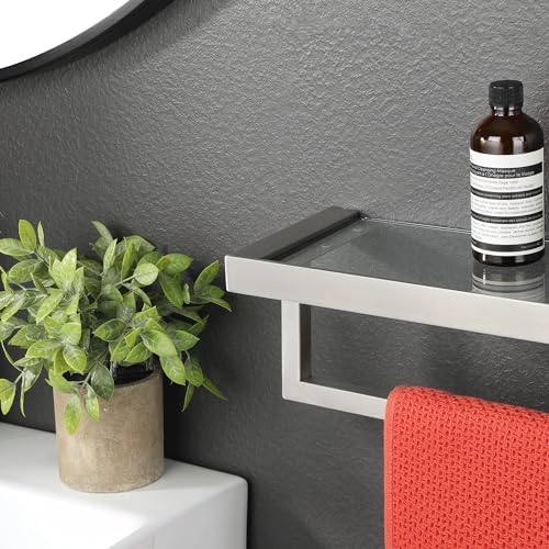 Alise Glass Shelf with Towel Bar Wall Mount