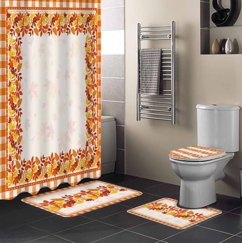 Thanksgiving Leaves 4 Piece Shower Curtain Set with Rugs