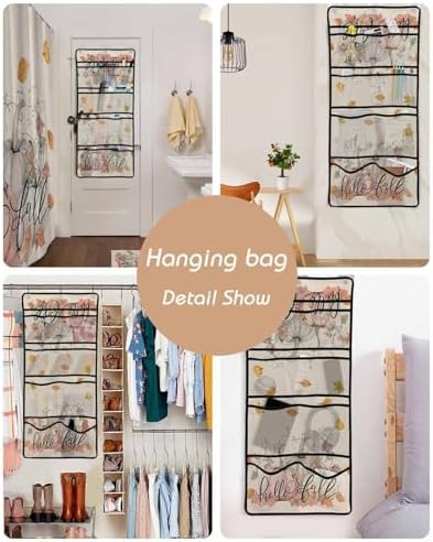 Retro Thanksgiving Pumpkin Shower Curtain with Mesh Organizer and Hooks