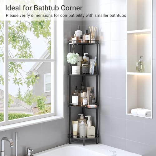 ELYKEN 4 Tier Corner Shower Caddy with Hooks and Soap Holder Black