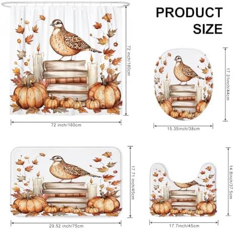 DESIHOM 4PCS Fall Quail Bird Shower Curtain Set with Hooks and Non-Slip Rug